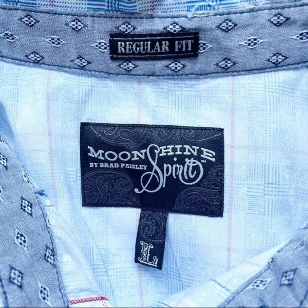 Brad Paisley Moonshine Spirit Western Shirt Blue & Cream Plaid Men’s Size Large - Picture 8 of 12
